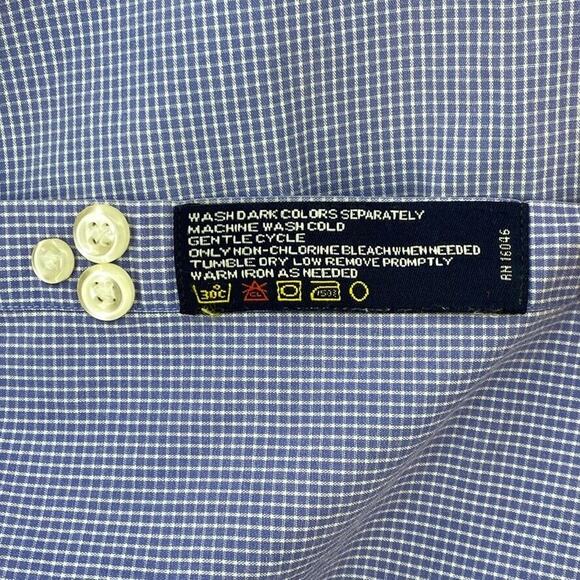 Nautica Shirt Mens 18 Blue Check Button Up Long Sleeve Casual Cotton Collared - Picture 11 of 11